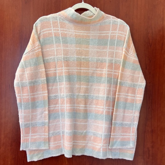 Lou & Gray Sweater Size Medium Windowpane Mock Neck Wool Blend light Pastels - Picture 1 of 8
